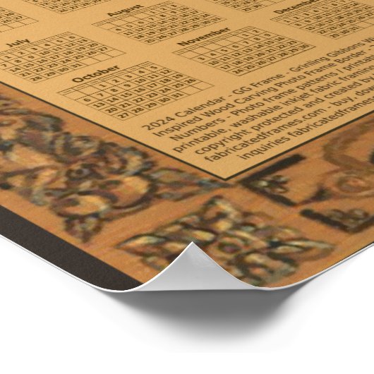 2024 Kalender Windsor Burg Holz Inspiriert Rahmen Poster (Ecke)