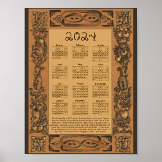 2024 Kalender Windsor Burg Holz Inspiriert Rahmen Poster (Vorne)