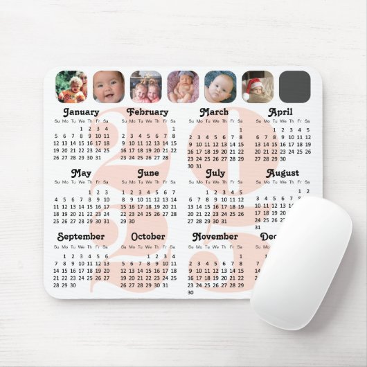 2024 Kalenderfamilie 7 Foto Collage Pink Einfach Mousepad (Mit Mouse)