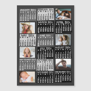 2024 Kalenderjahr Schwarzes Mod Foto Collage Magne Magnetkarte