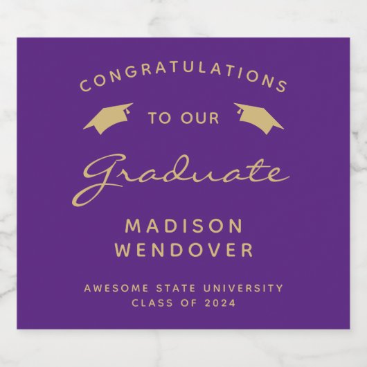 2024 Lila Gold Script Cap Abschluss Schaumweinetikett (Einzelnes Label)