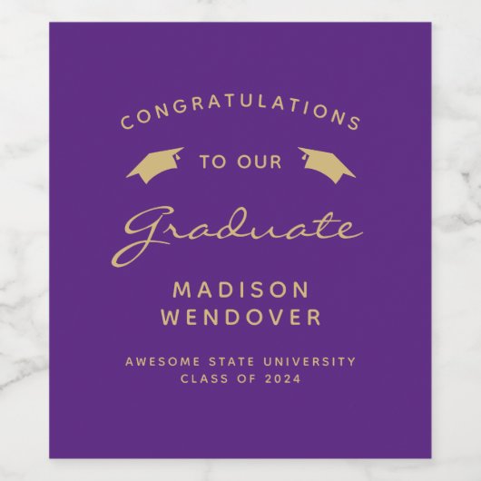 2024 Lila Gold Script Cap Abschluss Weinetikett (Einzelnes Label)