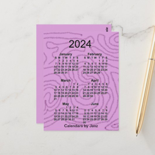 2024 Lila Maze 6 Month Mini Kalender von Janz Postkarte (Vorderseite/Rückseite Beispiel)