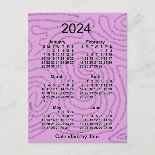2024 Lila Maze 6 Month Mini Kalender von Janz Postkarte (Vorderseite)