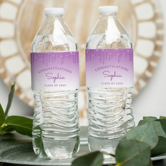 2024 Lila Tropfen Graduation Party Wasserflaschenetikett