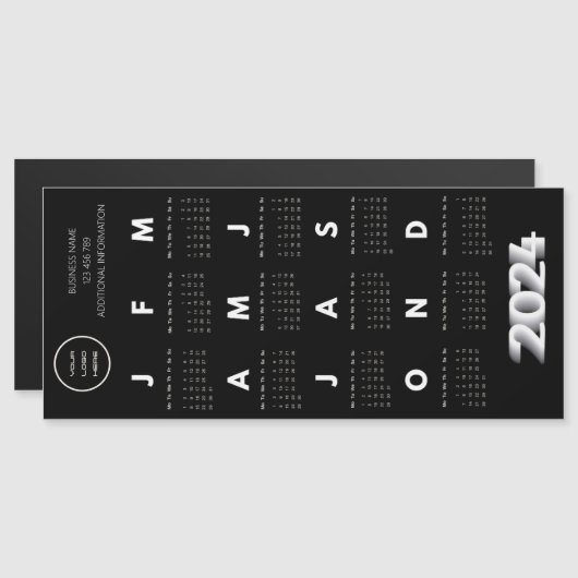 2024 Logokalender Schwarz und Weiß Magnetkarte (Vorne/Hinten)