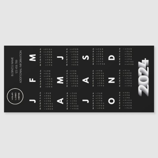 2024 Logokalender Schwarz und Weiß Magnetkarte (Vorderseite)