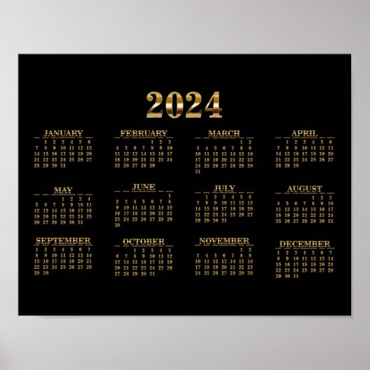 2024 Mauerkalender Schwarz/Gold Poster (Vorne)