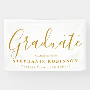 2024 Moderne Gold Script Graduation Party Banner
