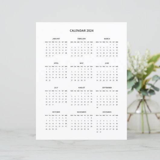 2024 Moderner Minimalistischer Druckkalender in Sc (Stehend Vorderseite)