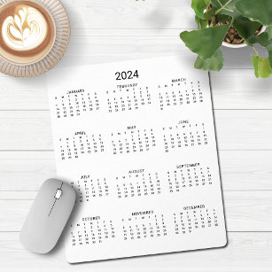2024 Moderner Minimalistischer Schwarz-Weiß-Kalend Mousepad