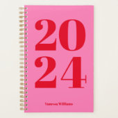 2024 Modernes, fett rotes - rosa Typografie-Planer Planer (Vorderseite)