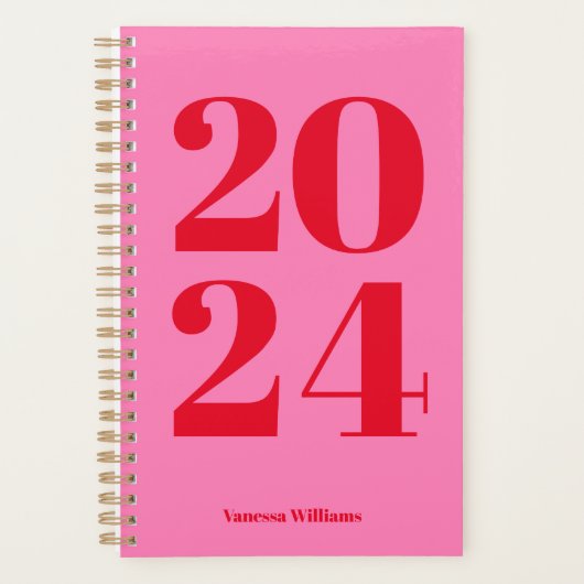 2024 Modernes, fett rotes - rosa Typografie-Planer Planer (Vorderseite)