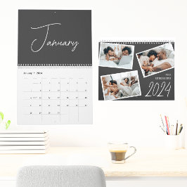 2024 Modernes Minimalistisches Boho Schwarzes Foto Kalender