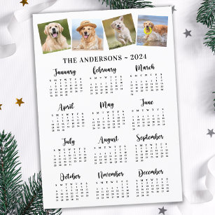 2024 Modernes volles Jahr 12 Monate Kalender 4 Fot Feiertagskarte