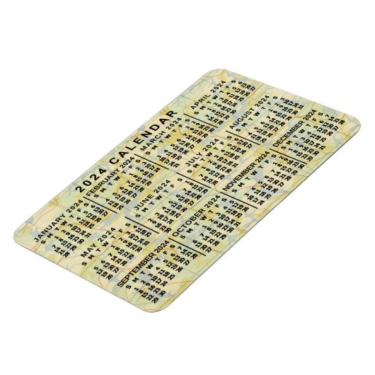 2024 Monatlicher Kalender Antike Karte Großes Druc Magnet (Linke Seite)