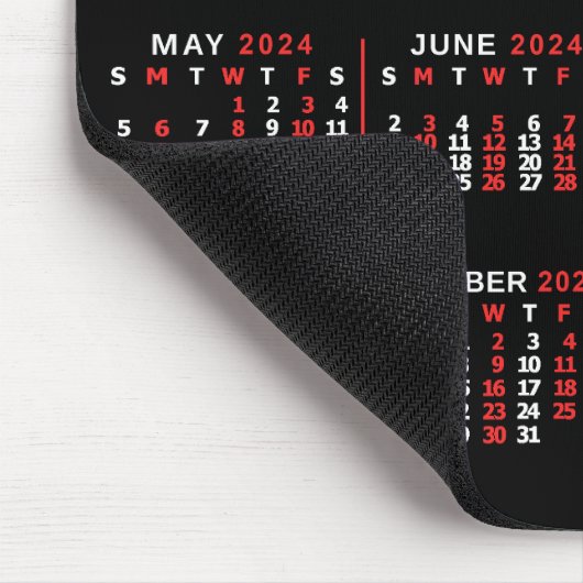 2024 Monatlicher Kalender Custom Black Red White Mousepad (Ecke)