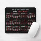 2024 Monatlicher Kalender Custom Black Red White Mousepad (Mit Mouse)