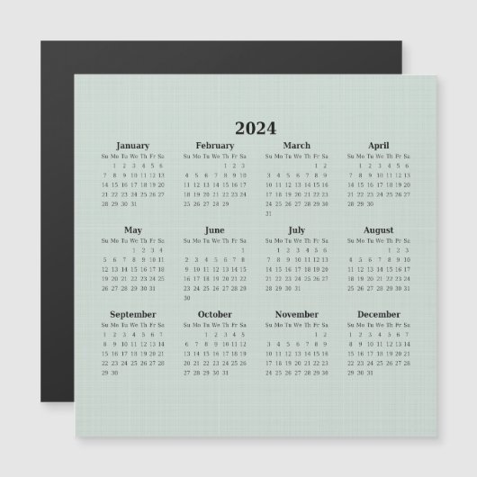 2024 Monatlicher Kalender Grüne Linen Hintergrund  Magnetkarte (Vorne/Hinten)