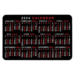 2024 Monatlicher Kalender Klassisch Schwarz Rot We Magnet