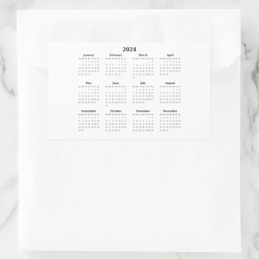 2024 Monatlicher Kalender Rechteckiger Aufkleber (Tasche)