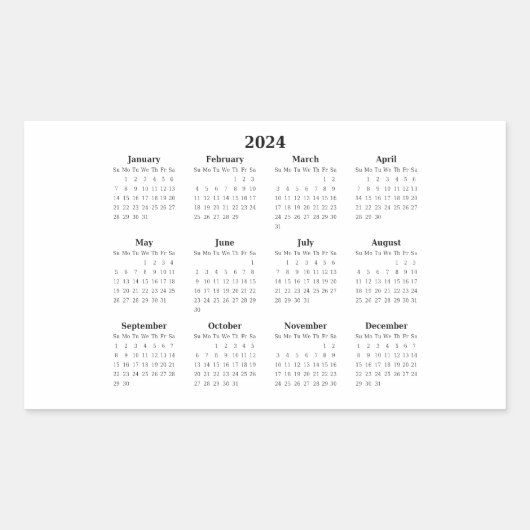 2024 Monatlicher Kalender Rechteckiger Aufkleber (Vorderseite)