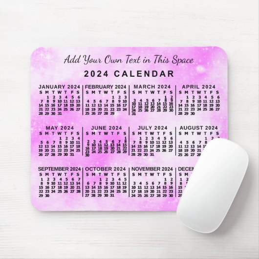 2024 Monatlicher Kalender Rosa Wasserfarbe Maßgesc Mousepad (Mit Mouse)