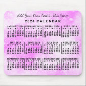2024 Monatlicher Kalender Rosa Wasserfarbe Maßgesc Mousepad (Vorne)