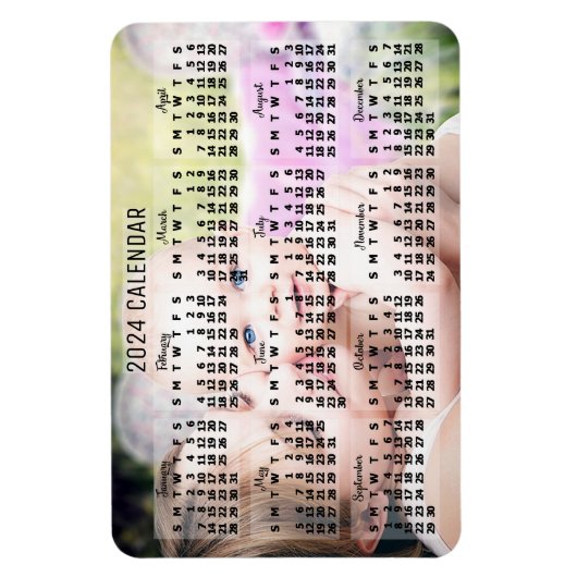 2024 Monatlicher Kalender Schwarz Hinzufügen benut Magnet (Vertikal)