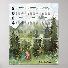 2024 Monatskalender Aquarellwald-Poster Poster