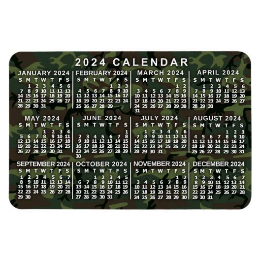 2024 Monatskalender Camouflage Camouflage Grün Magnet (Horizontal)
