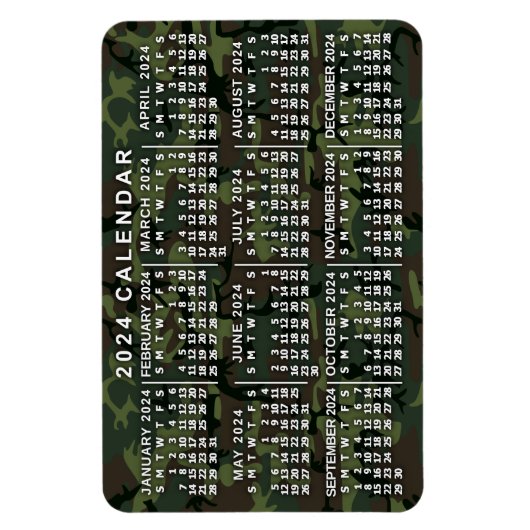 2024 Monatskalender Camouflage Camouflage Grün Magnet (Vertikal)