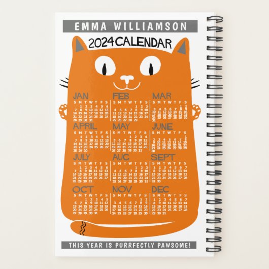 2024 Monatskalender Mitteljahrhundert Orange Cat S Planer (Rückseite)