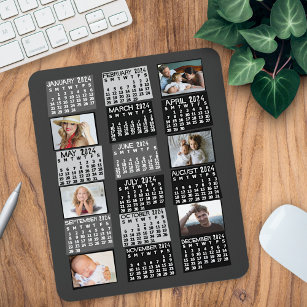 2024 Monatskalender Mod Schwarzes FotoCollage Mousepad