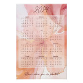 2024 Monatskalender Peach Floral Stilvoll Poster (Vorderseite)