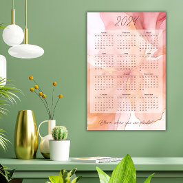 2024 Monatskalender Peach Floral Stilvoll Poster