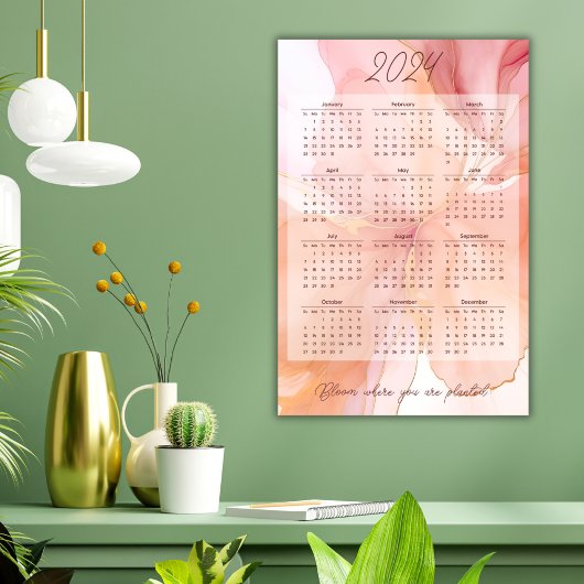 2024 Monatskalender Peach Floral Stilvoll Poster