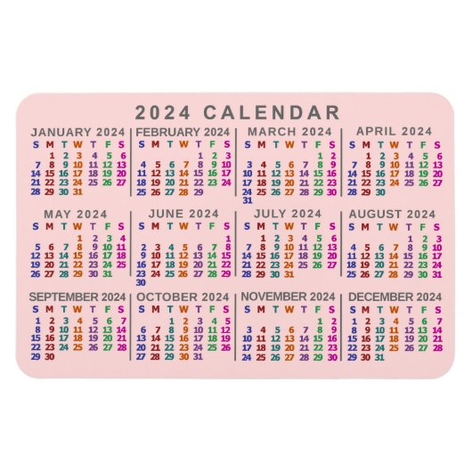 2024 Monatskalender Rosa Farbe rot Magnet (Horizontal)