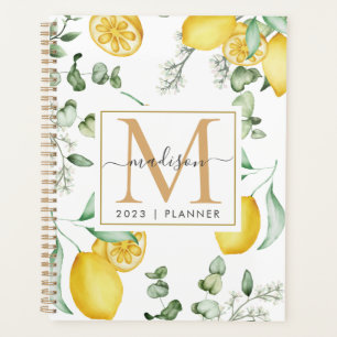 2024 Monogramm Wasserfarben-Zitronenmuster Planer