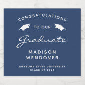 2024 Navy Blue White Script Cap Abschluss Schaumweinetikett (Einzelnes Label)