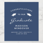 2024 Navy Blue White Script Cap Abschluss Weinetikett (Einzelnes Label)