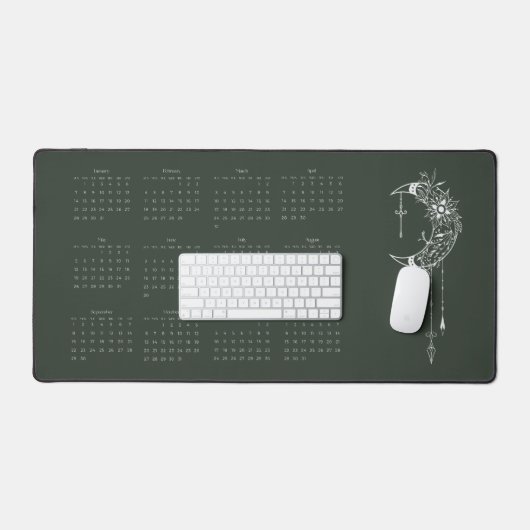 2024 Navy Green Moon Calendar Schreibtischunterlage (Tastatur & Maus)