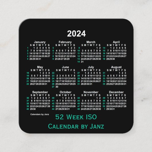 2024 Neon 52 Week ISO Kalender von Janz Quadratische Visitenkarte (Vorderseite)
