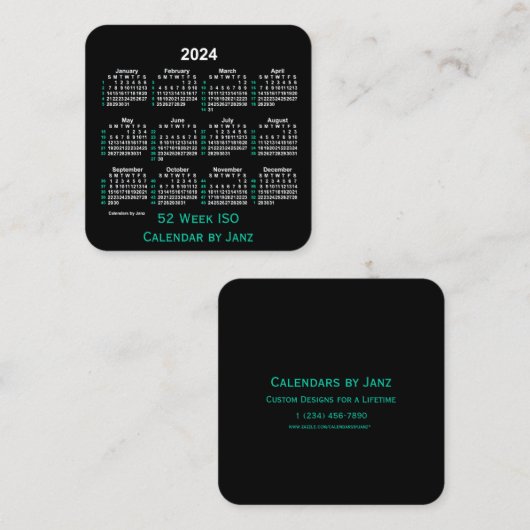 2024 Neon 52 Week ISO Kalender von Janz Quadratische Visitenkarte (Vorne/Hinten)