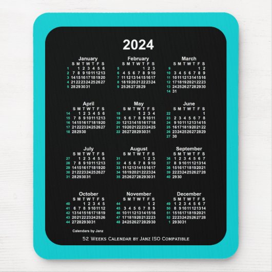 2024 Neon 52 Weeks ISO Kalender von Janz Two Tone Mousepad (Vorne)