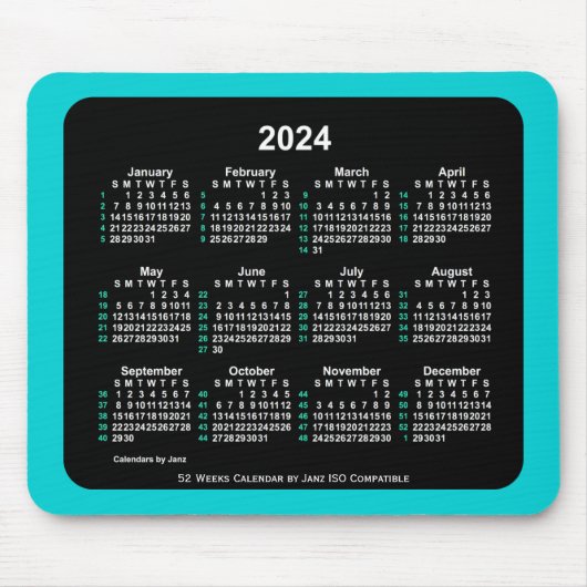 2024 Neon 52 Weeks ISO Kalender von Janz Two Tone Mousepad (Vorne)