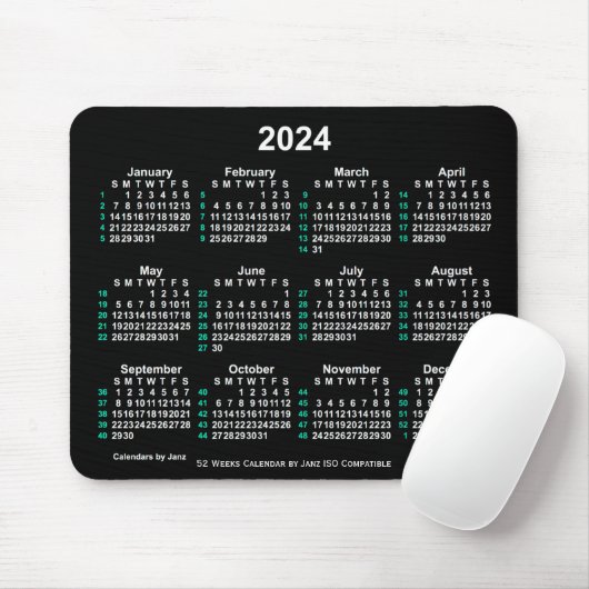 2024 Neon White 52 Weeks ISO Calendar by Janz Mousepad (Mit Mouse)
