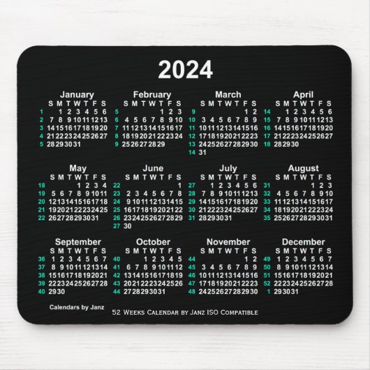 2024 Neon White 52 Weeks ISO Calendar by Janz Mousepad (Vorne)