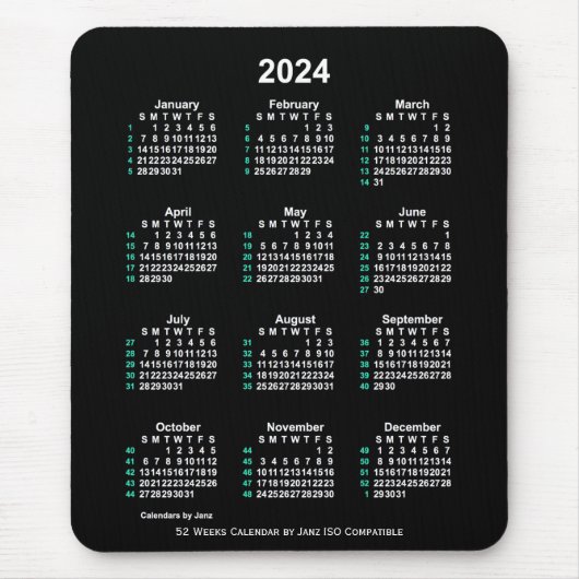 2024 Neon White 52 Weeks ISO Calendar by Janz Mousepad (Vorne)