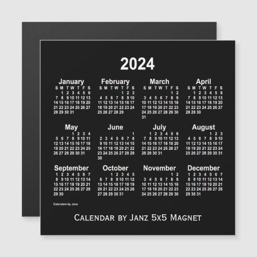 2024 Neon White Calendar von Janz 5x5 Magnet (Vorne/Hinten)